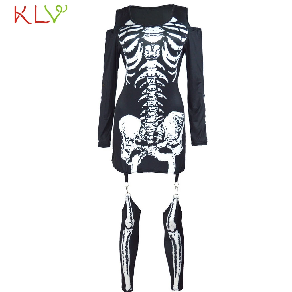 Женское платье костюмы на Хэллоуин скелет панк облегающее костюм для подвижных