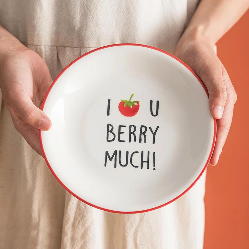 

Ceramic Dishes Set Home Kitchen Cute Strawberry Bowl Plate Fruit Dessert Cartoon Children's Plate Creative Porcelain Tableware