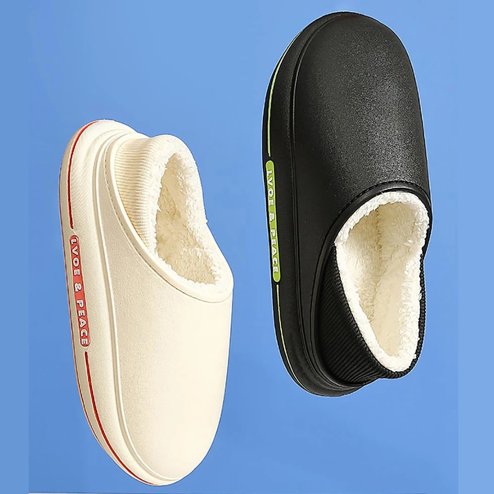 New Platform Slippers Winter Men Plush Cotton Shoes Women's Waterproof Slides Warm Outdoor Garden Clogs House Shoes Indoor Mules