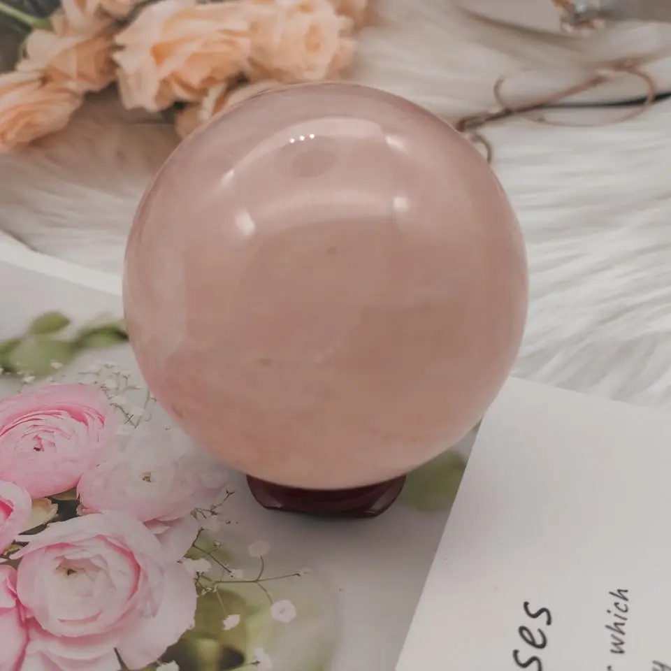 

5cm Natural Pink Rose Quartz Healing Crystal Ball Sphere Chakra Meditation Stone NEW
