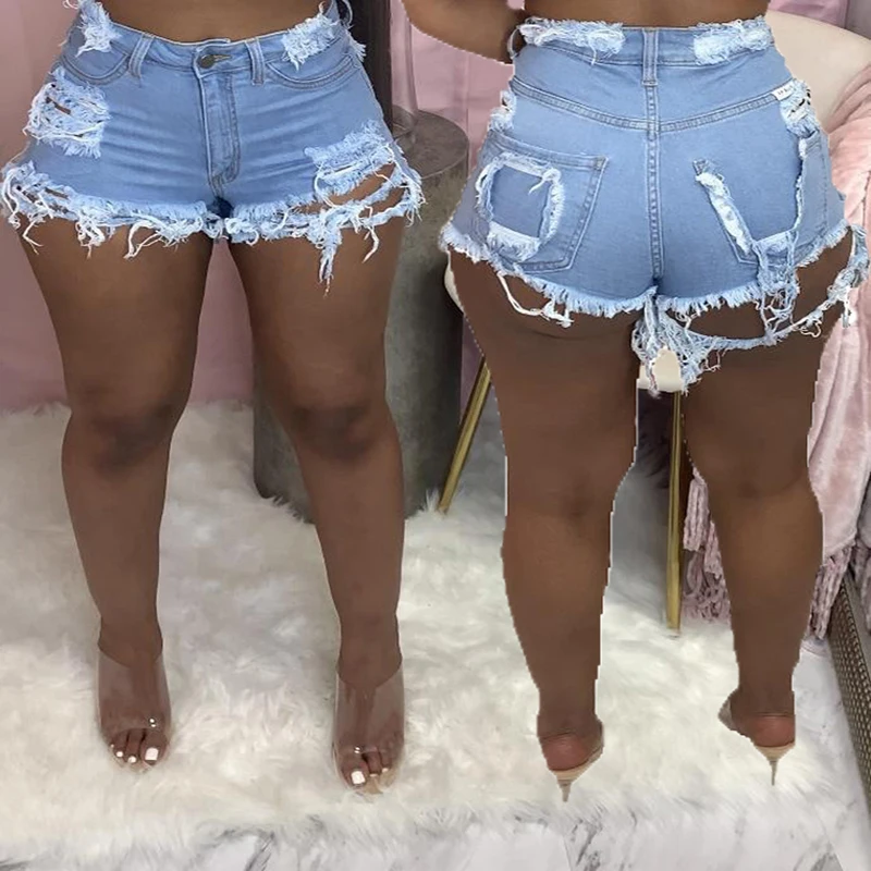 

Washed Fashion Shorts Summer Destruction Shorts Women'S Denim Blue New Products Women Women'S Shorts