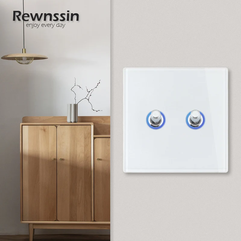 Переключатель-тумблер из белого стекла со светодиодным индикатором 86 Тип 110-250 В