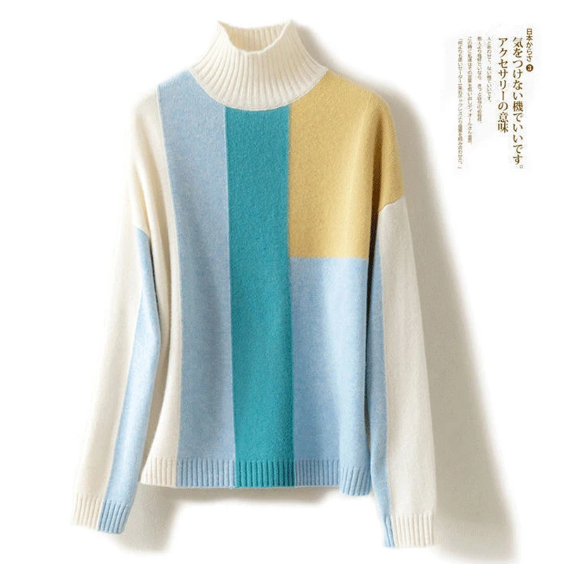 

Women Sweaters 2020 Autumn Winter New Slim Knitted Pullover Female Fashion Contrast Color Casual Sweatershirts Warm Knitwear