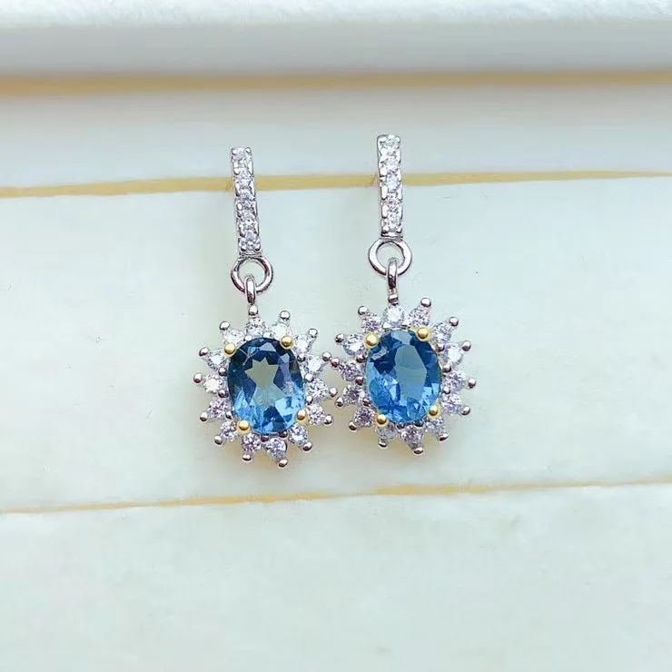 100% натуральный Лисий мех и реальные топаз драгоценный камень серьги S925