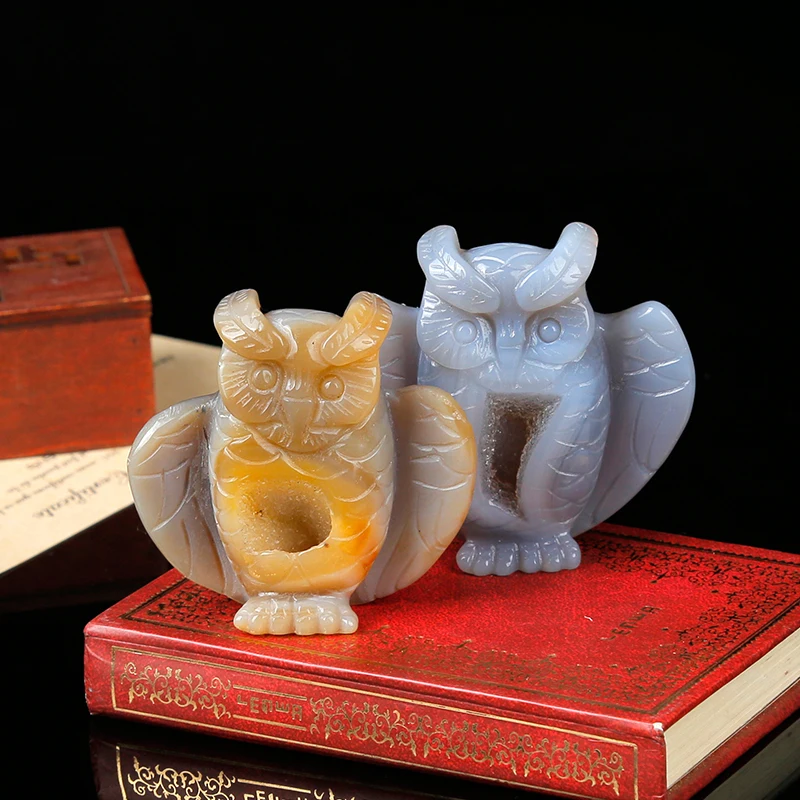 1 шт. натуральный агат зуб Сова статуя высококачественный минерал нордическая