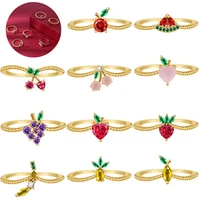 aoedej cherry peach fruit rings for women girls crystal cute stackable tropical rings gold plated engagement wedding zircon ring