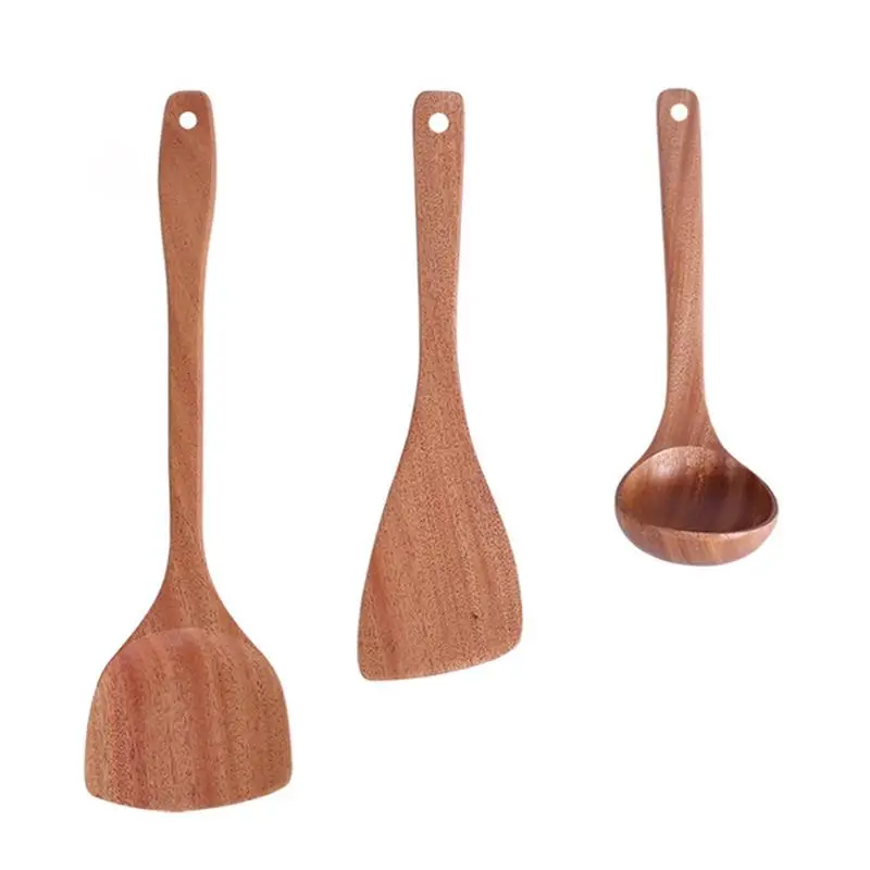 3 шт. антипригарный кухонный деревянный шпатель с длинной ручкой Деревянный