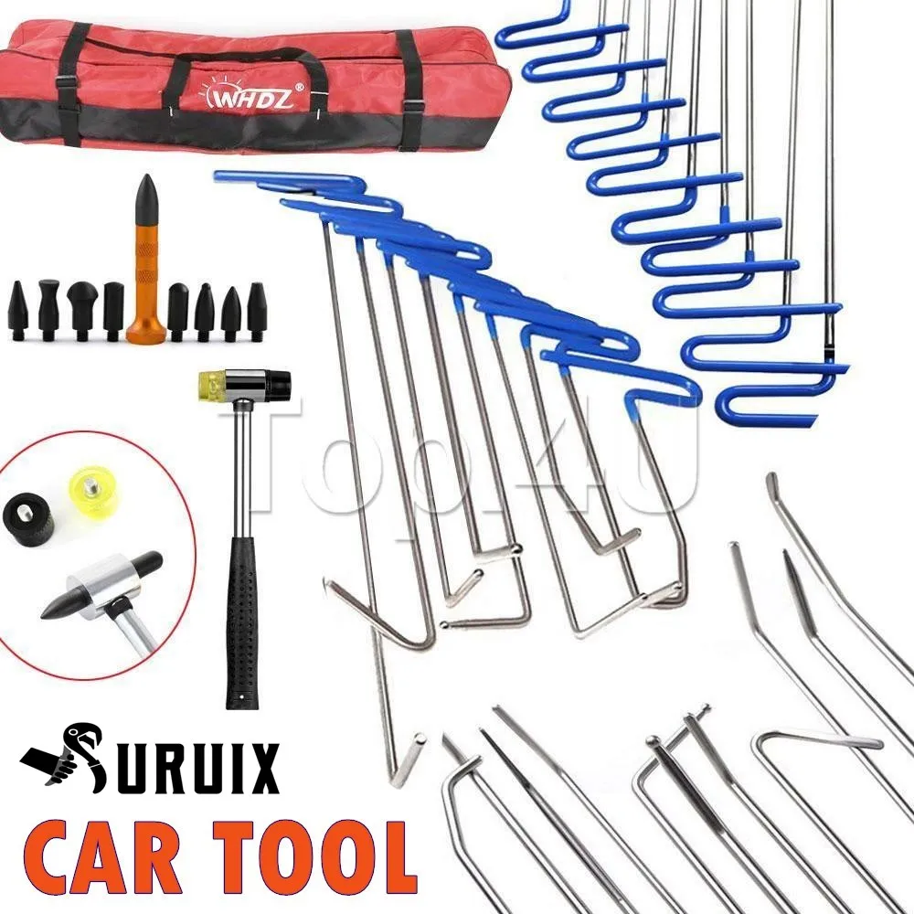 

Auto Repair Professional Set Paintless Dent Repair Removal Hail Tools Rods Puller Tap Down Hammer US Crowbar Hook Set