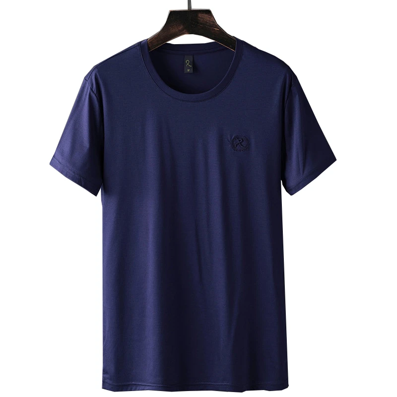 Мужская Однотонная футболка из 100% мерсеризованного хлопка с вышивкой