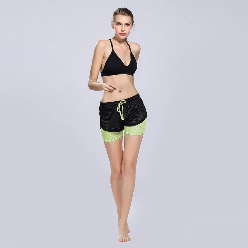 

Yoga Shorts Women 2021 Workout Shorts Fitness Yoga Black Mesh Liner Fitness Running Yoga Wear Shorts Hot Pants Fake Two