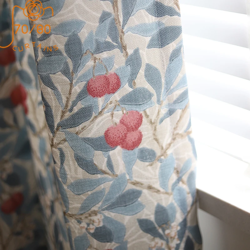 American Pastoral Cotton and Linen Printing Blackout Curtains for Living Room and Bedroom Floor-to-ceiling Windows Customization