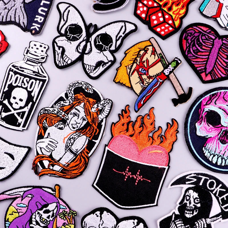 

Punk Flame Patches on Clothes Patches Embroidered Patches for clothing Thermoadhesive Patches Skull Patch Stickers Accessories