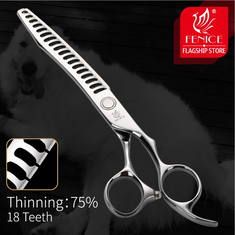 

Fenice 7.0 inch Professional Pet Dog Grooming Thinning Scissors 18 Teeth Thinning Rate 75% High Quality Japan 440C