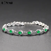 luxury women bracelet silver color chain emerald green gemstone water drop shape for wedding party love gift jewelry accessories