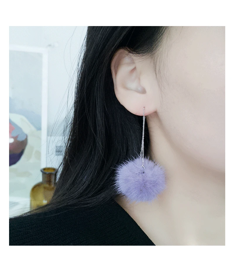 Silver925 пушистые серьги-капли для женщин классические высококачественные женские