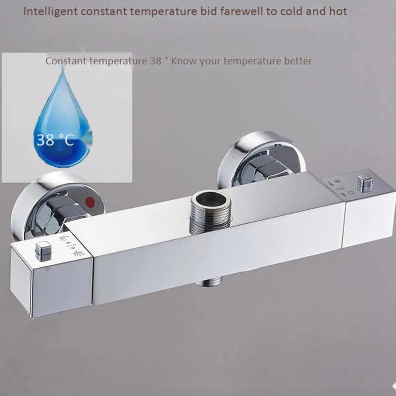 Квадратный хромированный Термостатический смеситель для душа латунный клапан