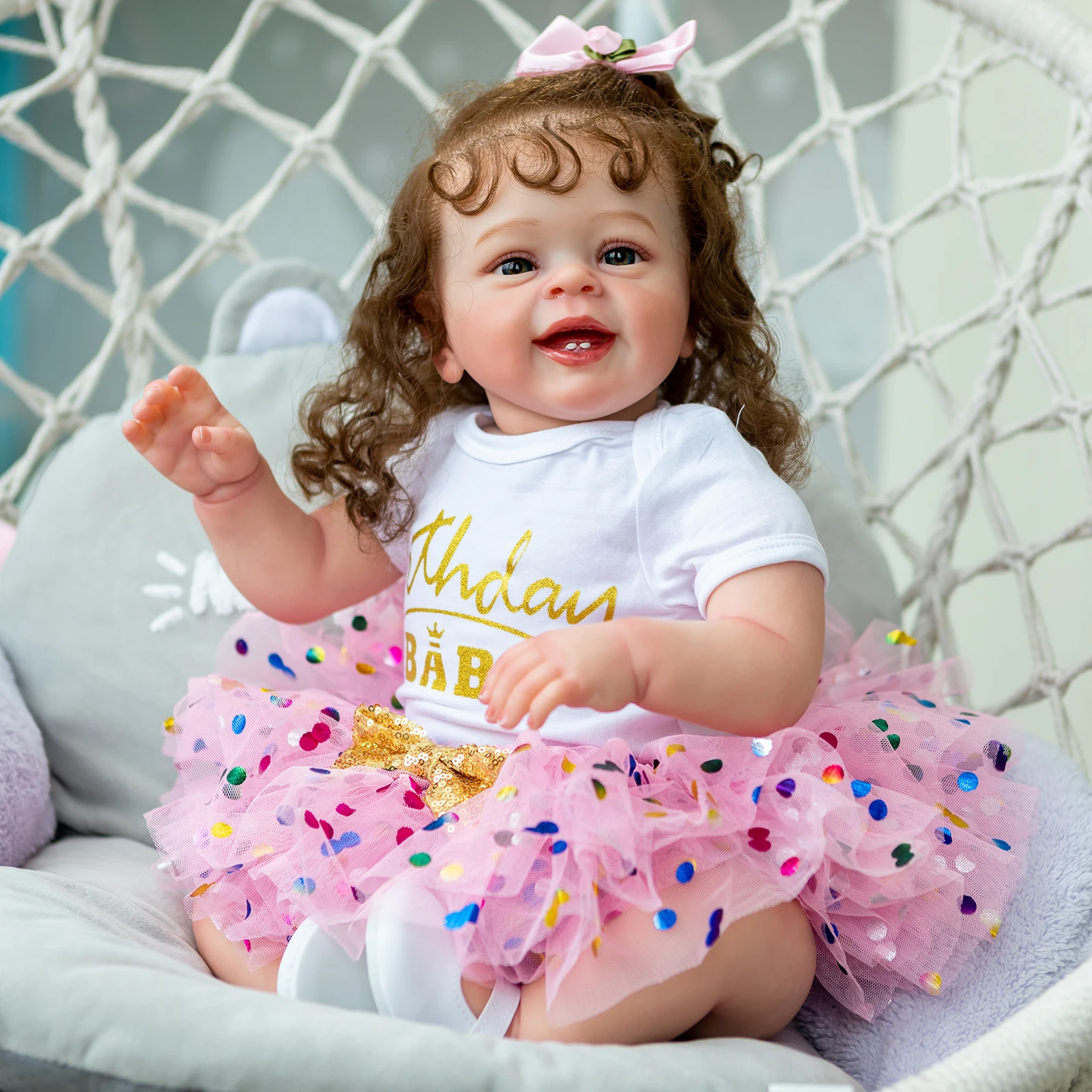 

60CM Reborn Baby Finished Doll Painted as in Picture Yannik Girl Toddler With rooted Hair Lifelike Cuddle Doll toys gift