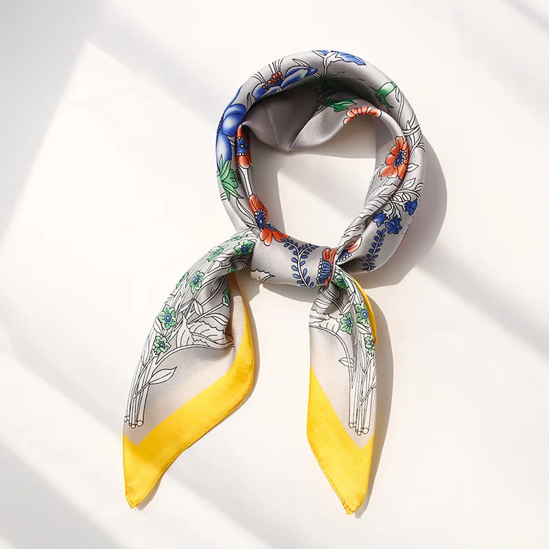 

Yishine 70x70CM 4 Colors Women Polyester Scarf Sun Flower Prints Summer Satin Wraps Rhombic Scarves Shawl