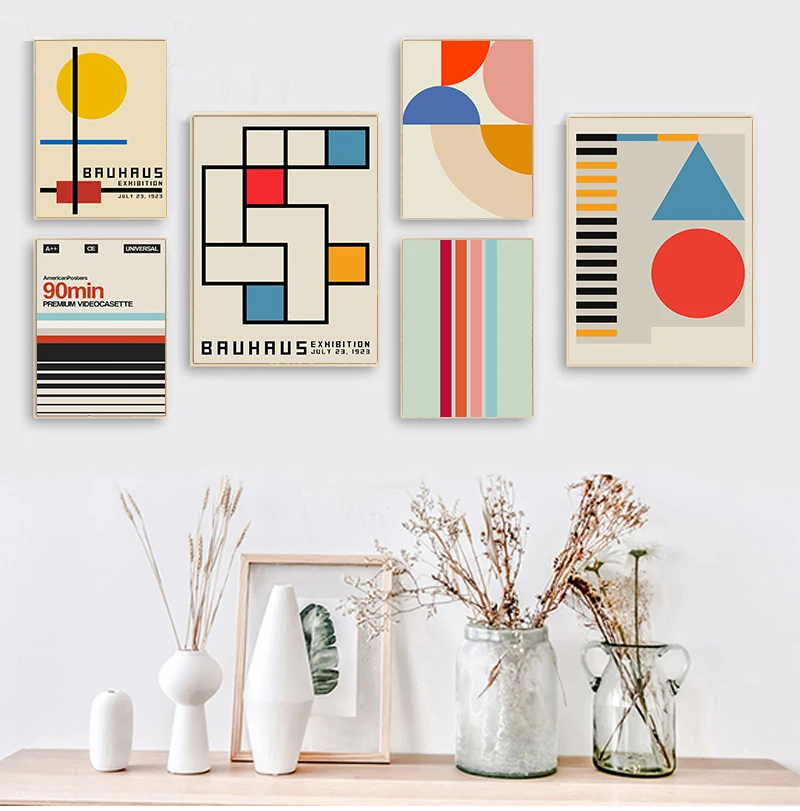 Скандинавский ретро постер с геометрическим узором абстрактная линия Картина на