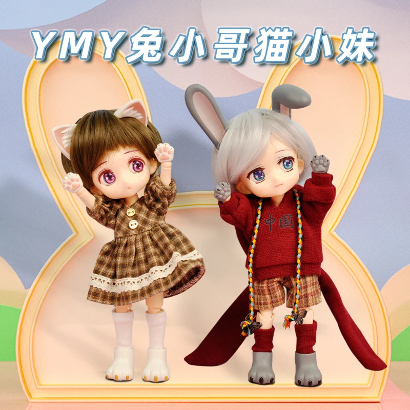 Голова куклы с кошачьими ушками кролика YMY Ob11 цельная кукла BJD глиняная 1/12 в