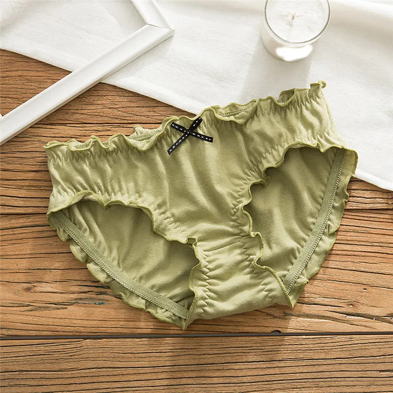 

Cute Bow Underwear Women Pleated Lace Seamless Underpants Cotton Solid Panties Middle Waist Lingerie Lovely Girl Briefs