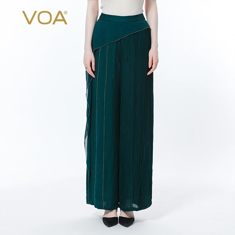 

Женские брюки VOA, шелковые жаккардовые брюки с двойным рисунком павлина KE511, объемные прямые брюки свободного кроя