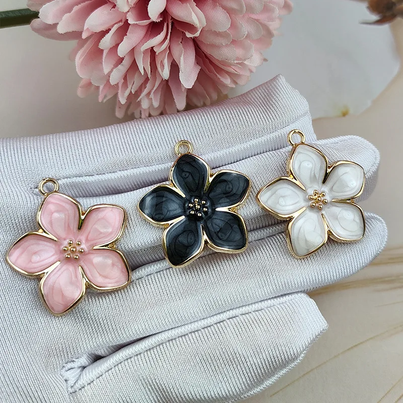 

10pcs 24x28mm Enamel Sakura Flower Charms for Jewelry Making Earring Pendant Necklace Bracelet Keychain DIY Accessories Findings