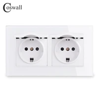 coswall glass panel wall double socket grounded with waterproof lid eu russia spain france outlet with children protective lock