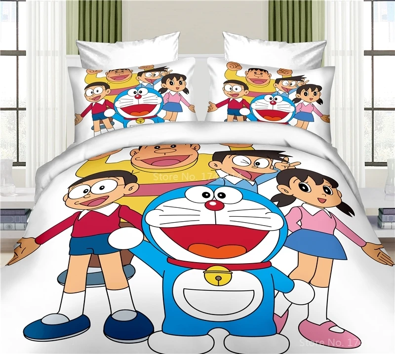 

Twin Full Queen King Size Bedding Set Sleeping Doraemon Moon 3D Cartoon Printed Duvet Cover /Comforter Cover Set Soft Bed Linens