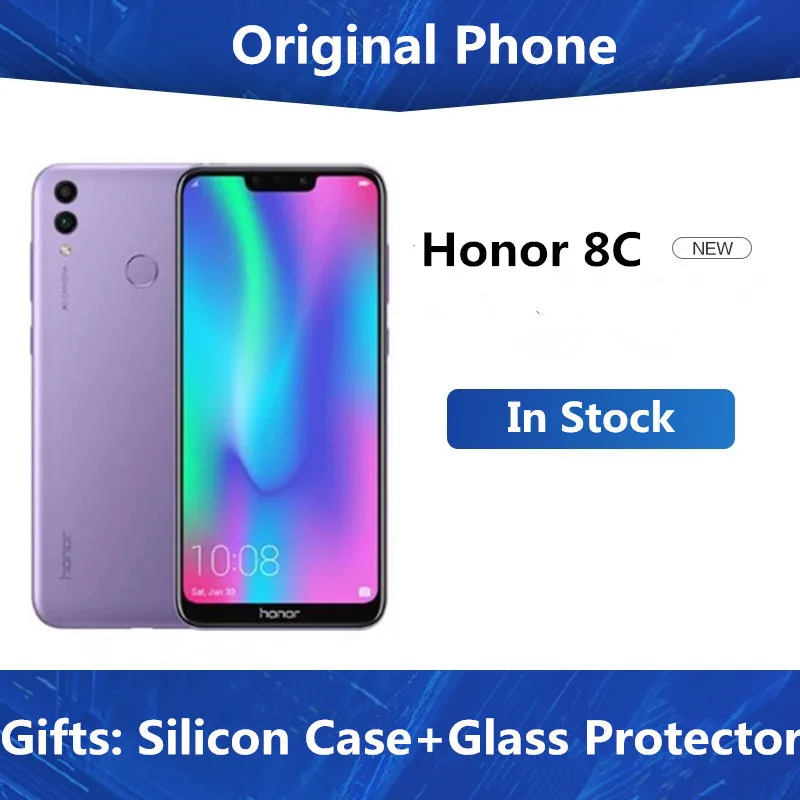 Honor 8C, 4G, LTE, мобильный телефон, четыре ядра, Android 8,1, 6,26 дюймов, iPS, 1520x720, 4 Гб ram, 128 ГБ rom, 4000 мАч, отпечаток пальца
