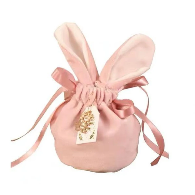 

1PC Easter Cute Bunny Gift Bag Cartoon Rabbit Ears Velvet Bags Snack Drawstring Pocket Chocolate Bags For Wedding Festival Decor