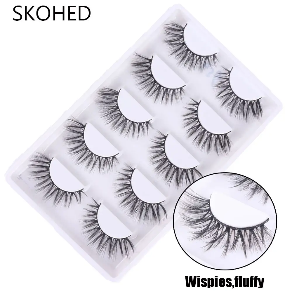 

5 Pairs Woman False Eyelashes 13mm Faux Mink Hair Eye Lash Extension Crisscross Fluffy Wispy Flared Natural Handmade Eye Makeup
