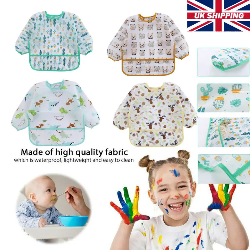

Cute Cartoon Colorful Baby Bibs Long Sleeve Art Apron Animal Smock Children Bib Burp Clothes Soft Feeding Eat Toddle Waterproof