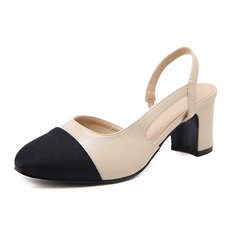 

Women Slingbacks Shoes High Heels Natural sandals Genuine Leather Thick High Heel Cow Leather Mixed Colors Pumps Ladies 43 flat