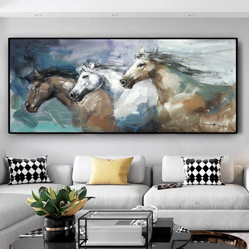 Настенная живопись постер с бегущей лошадью напечатанная вручную картина маслом