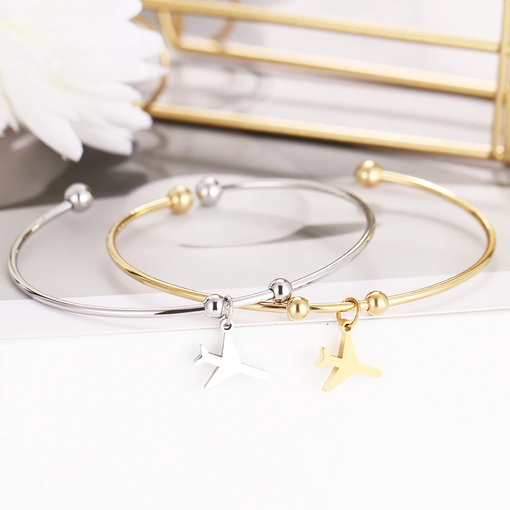 Открытый браслет CACANA из нержавеющей стали 316L золотой цвет самолёт Простые Модные