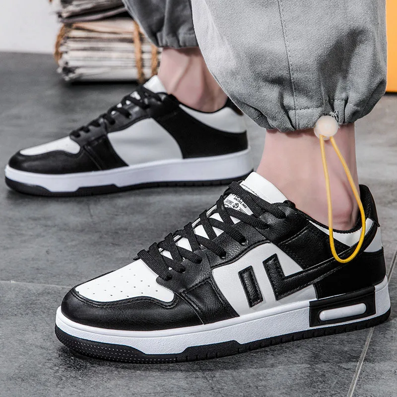 

New 2021 Men Casual Shoes Men Leather Flat Shoes Lace-up Low Top Sneakers Breathable Mens Shoes Fashion Sneakers