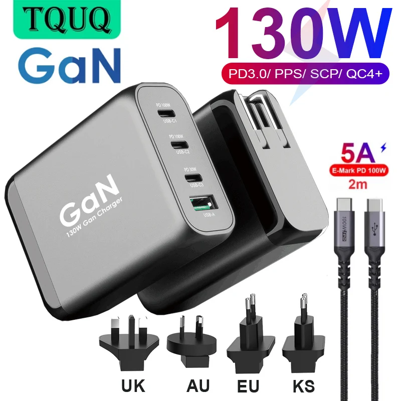 Сетевое зарядное устройство с 4 портами 130 Вт сетевое 3 USB Type C PD 100 PPS 45 для ноутбуков