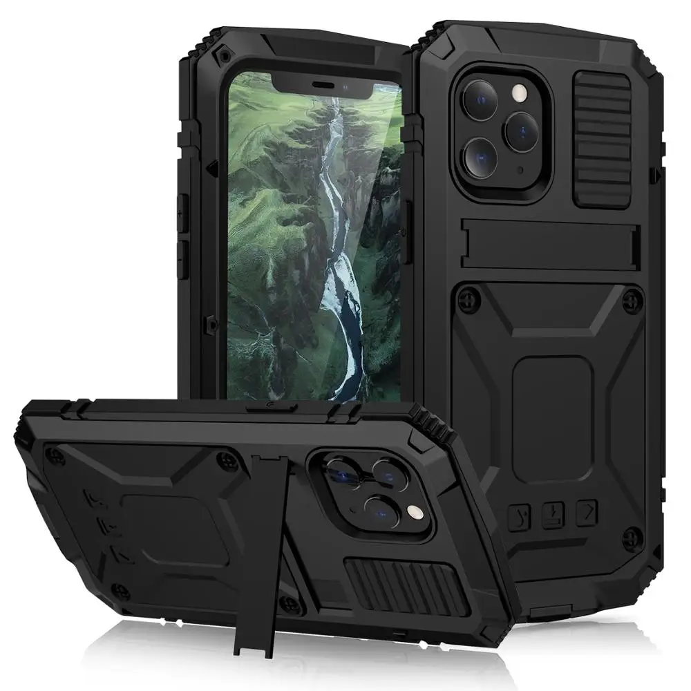 metal with built in screen protector stand for iphone 12 13 pro max mini 11 case shockproof and luxury fundas coque phone cover free global shipping