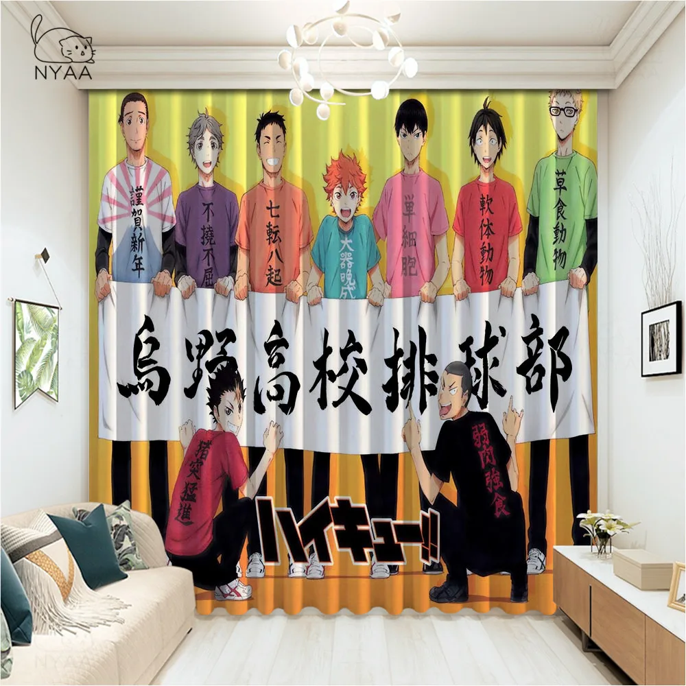 

Vintage Japanese Anime Haikyuu! Curtains For Bedroom Brown 3D Window Curtains Living Room Decor Kitchen Curtains Micro Shading
