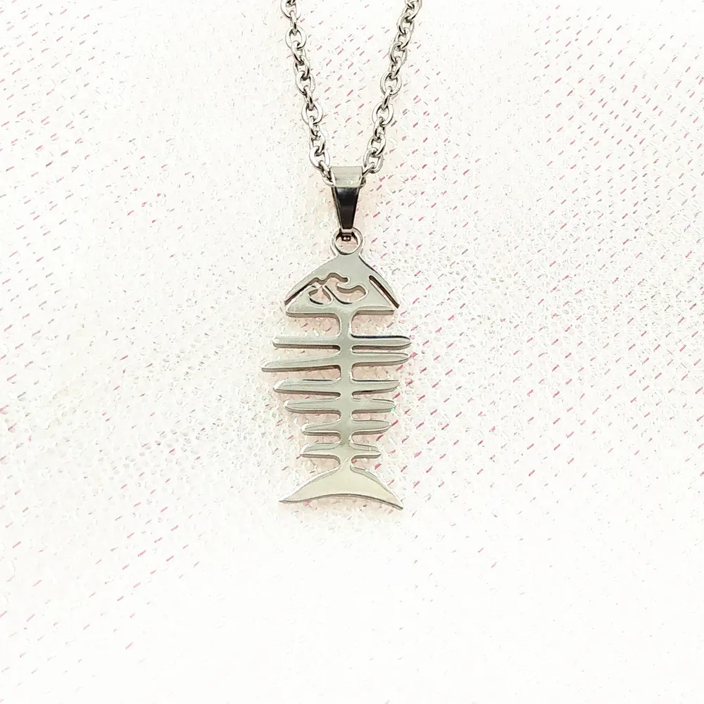 

Stainless Steel Fish Shape Fish Bone Necklace Men's Hip Hop Gothic Style Necklace Punk Herringbone Pendant High Quality Jewelry