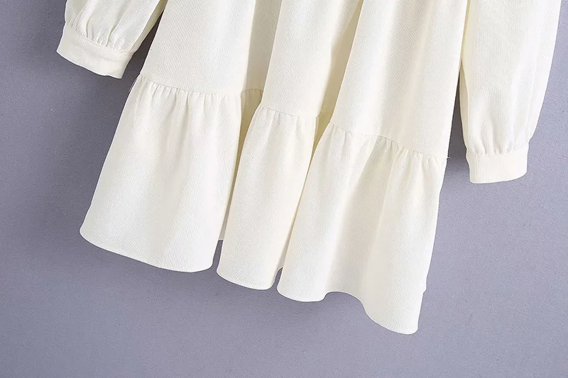 

Women 2020 Sweet Fashion Ruffled Corduroy Mini Dress Vintage Lapel Collar Long Sleeve With Buttons Female Dresses Mujer