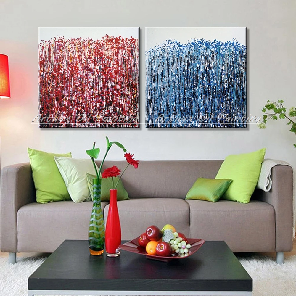 Оригинальная ручная роспись красного и синего цветов абстрактная картина маслом