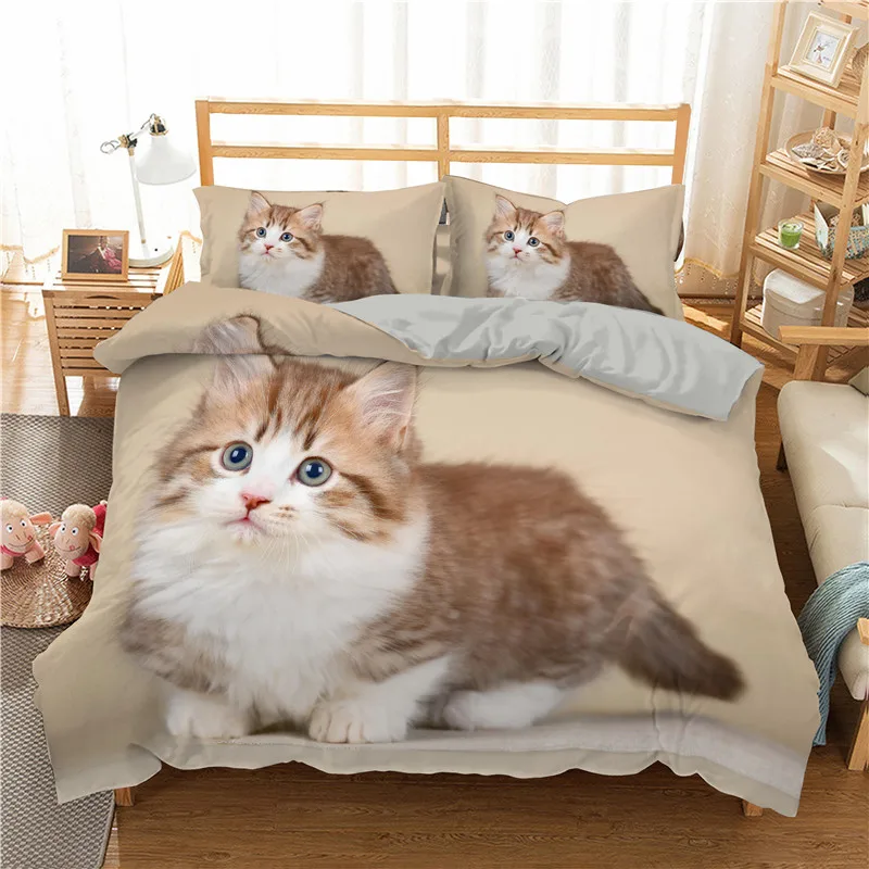 

Pet Cats 3D Printed Bedding Set Animals Home Decor Queen King Size Bedspread Polyester Bedclothes Soft Duvet Cover Pillowcase