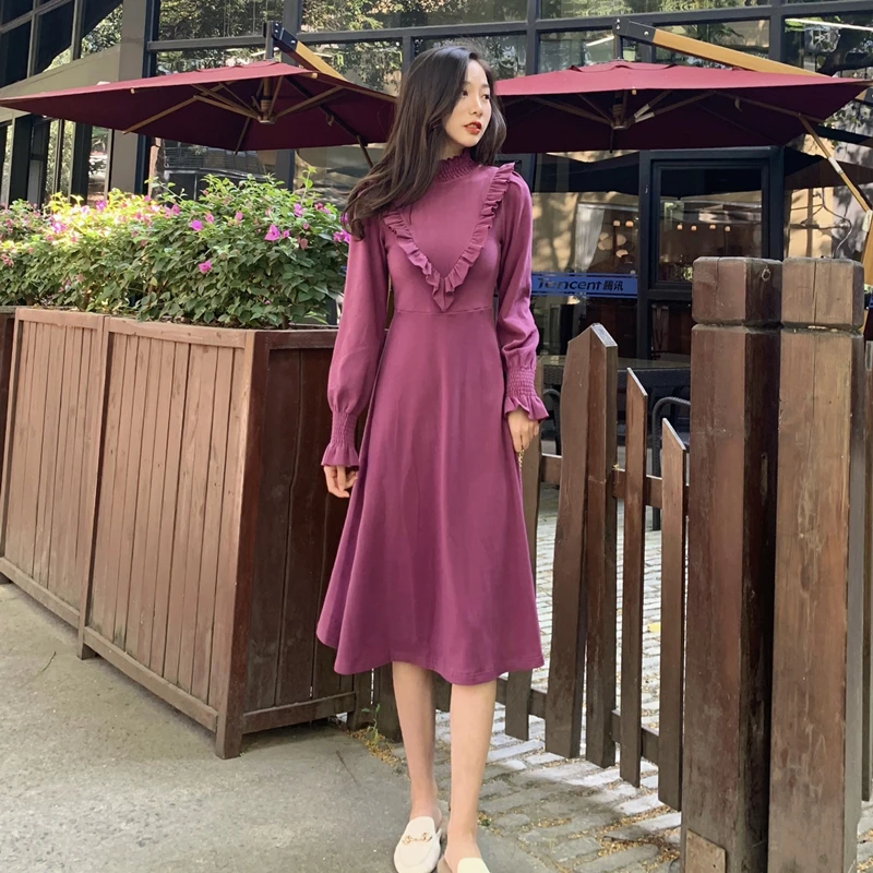 Женское приталенное платье EAD корейское облегающее с длинным рукавом и