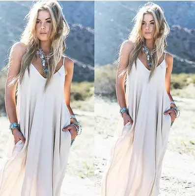 Для женщин s летние платья Повседневное Свободные Solid Pocket белые длинные макси