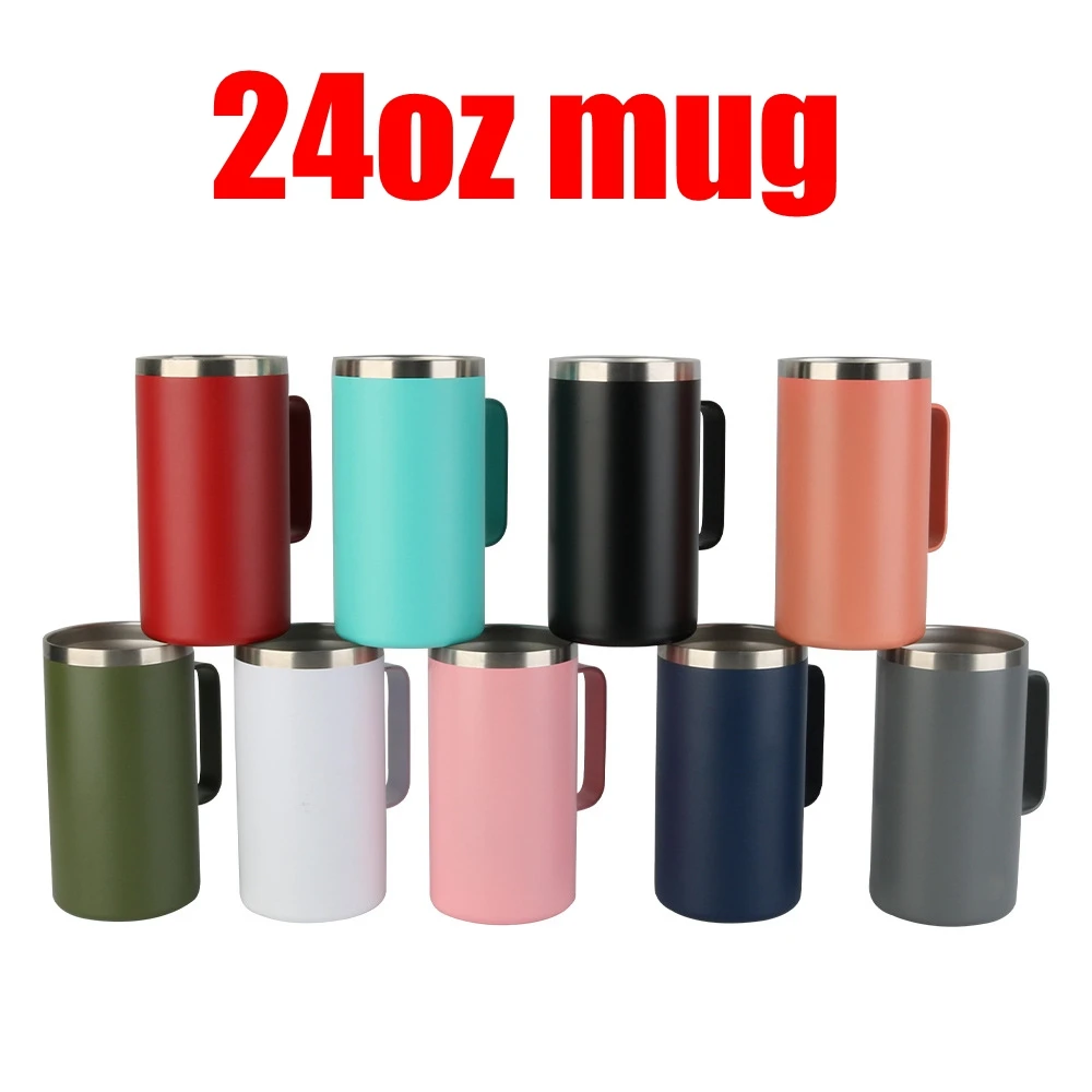 24oz Stainless Steel tumbler Milk Cup Double Wall Vacuum Insulated Mugs Metal Wine Glass with handles coffee mug cup