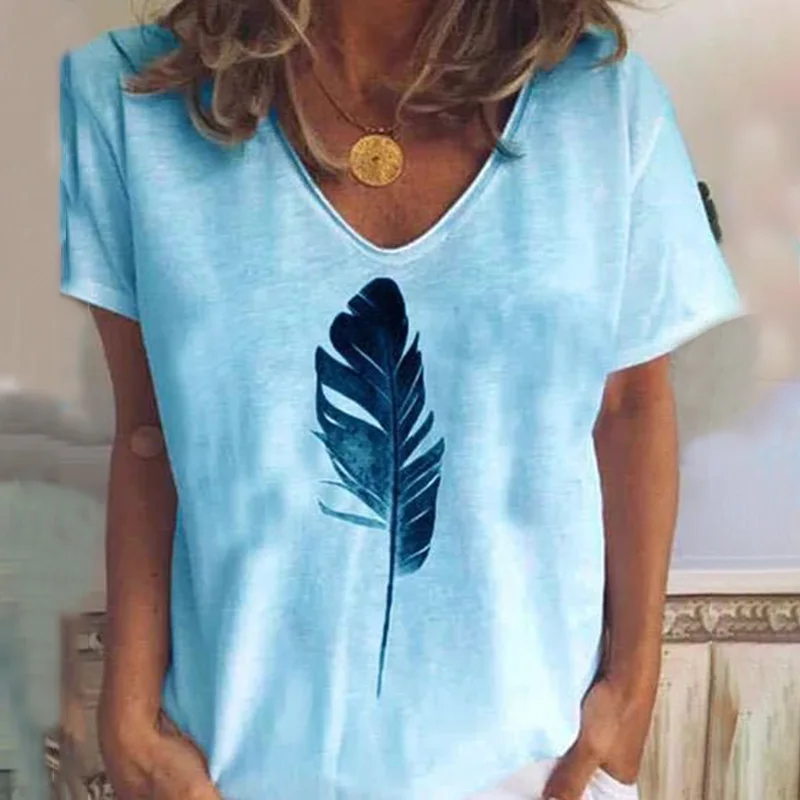 

Female T-shirt Loose Short-Sleeved Leaf Print O-Neck Summer Top harajuku 2020 Oversized Plus Size mujer Black Tops Short