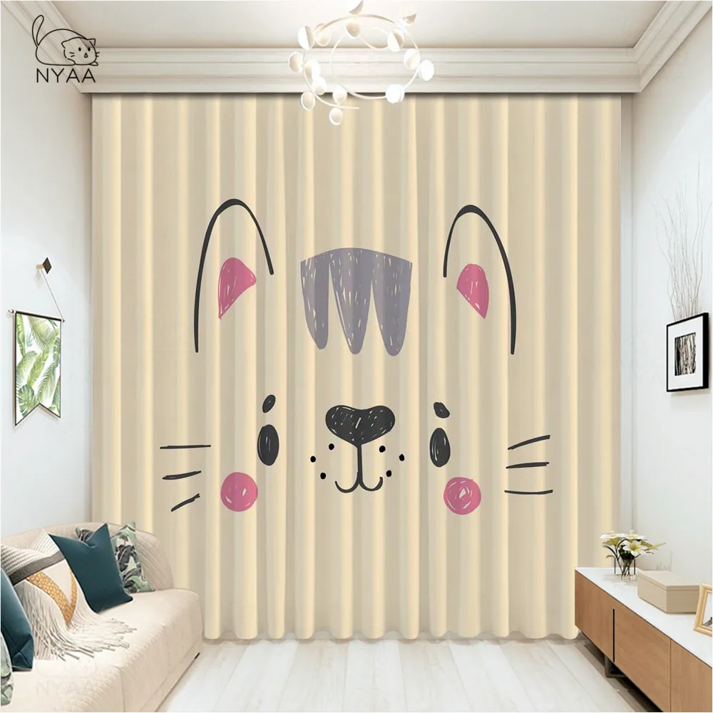 

Lucky Cat Living Room Curtain Geometric Blackout Tiger Curtains Bedrooms French Window Linen Curtains For Kitchen Micro Shading