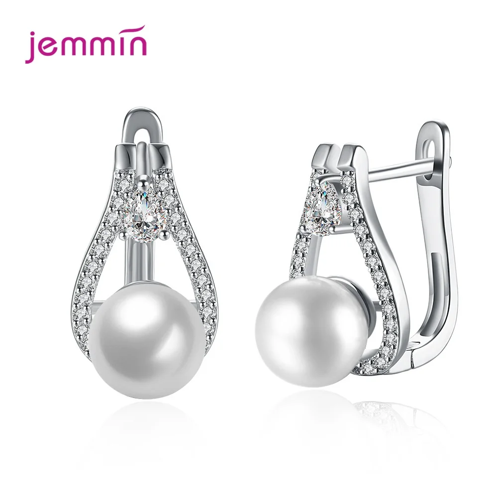 Элегантный S925 серебро белый жемчуг кулон кубический циркон обручи серьги
